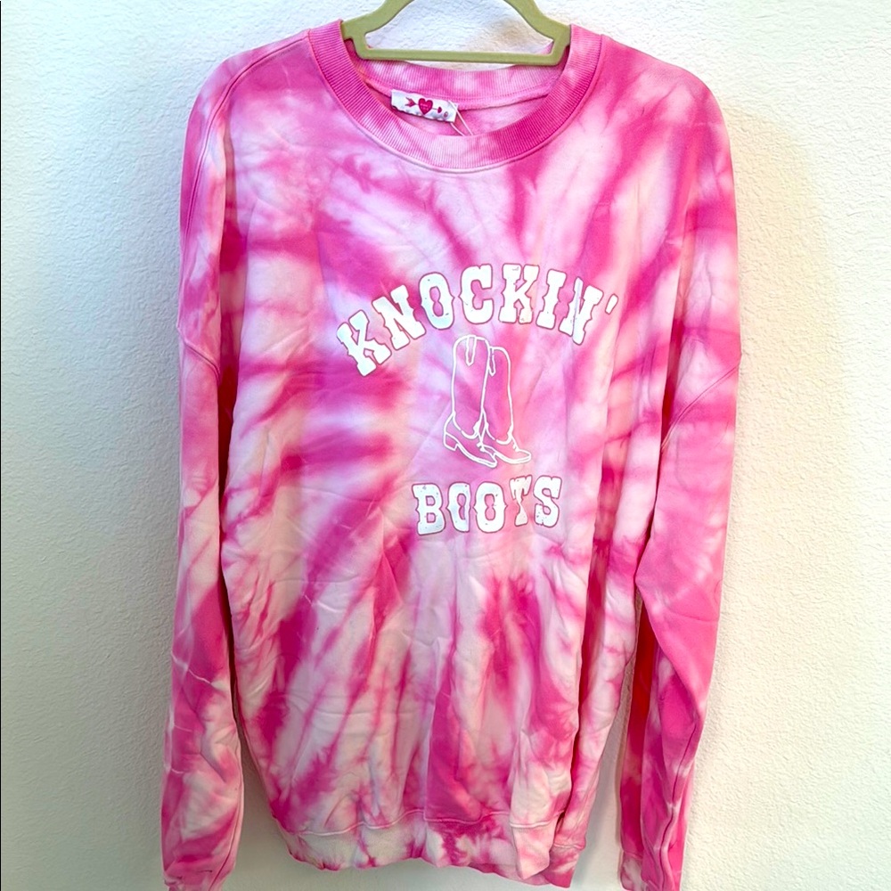 BuddyLove oversized “knockin boots” Pink Tie-Dye Sweatshirt